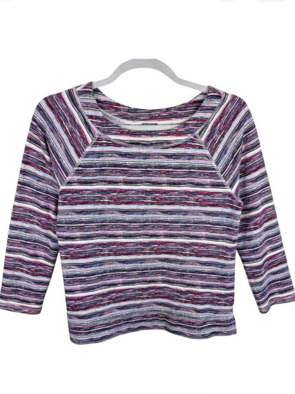 Talbots Cotton Blend Striped Cozy Soft French 3/4 Sleeve Pullover Tie Top Size L